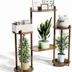 Adjustable 4-Tier Bamboo Plant Stand for Indoor/Outdoor Plants, Large Display Shelf, NIB