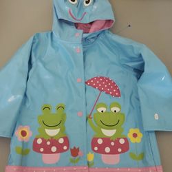 Wippette Kids Girls Size 2T Pink Blue Frog Print Hooded PVC Rain jacket Coat  