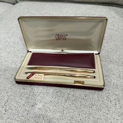 Vintage Antique Cross 14K Gold Filled Ballpoint Pen and 0.5 mm mechanical Pencil with Eraser Set. Both featuring 14 karat gold-filled finish on the ca