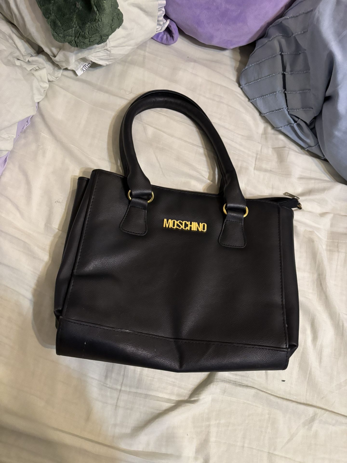 Moschino Handbag Black Leather with compartments (Fits small laptop)