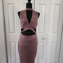 Privy Mauve Suede Cutout Dress - The Perfect Party Dress (Size Large)