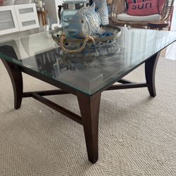 Wooden Glass Top Table (Set of 2)