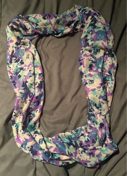 Women's Abstract Floral Print Infinity Scarf in Purple, Teal, and White