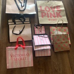 Lot Of 16 Victoria's Secret Pink Paper Gift Shopping Favor Variety Bags Range From Large to Small