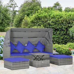 Brand New Gray Blue Patio Set Outdoor Furniture Canopy 