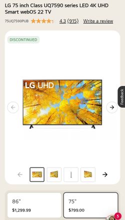 LG 75 inch 4K UHD Smart TV