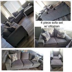 NEED A BUYER ASAP 🚚Moving Sale - 4 Piece Grey Sofa Living Room Set with gray pillows