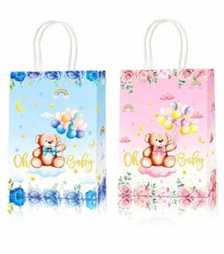 16 pcs Bear Party Gift Paper Bags, Baby Party Candy Paper Bags, Suitable For Bear Themed Birthday
