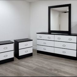 Dresser Whit Mirror And 2 Nightstands - Cómoda Con Espejo Y 2 Mesitas De Noche 
