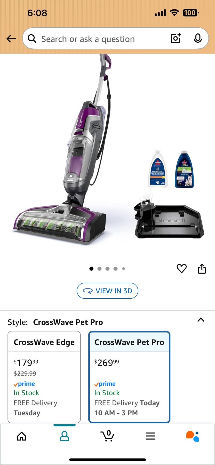 BISSELL Crosswave Pet Pro All in One Wet Dry Vacuum Cleaner and Mop OBO