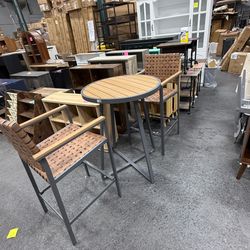 3 Piece Bar Height Patio Table and Chairs Set, High Top Bistro Set with Fauxwood Armrest, Outdoor Bar Stools and Table Sets for Garden, Backyard, Home