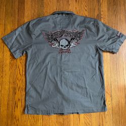 Harley Davidson embroidered skull patch work shirt