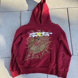 Burgundy and yellow Sp5der Worldwide hoodie 