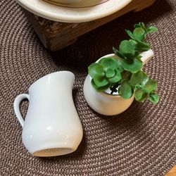 Set Of 2  Vintage Farmhouse White Ceramic Creamer Classic Minimalist Pitcher