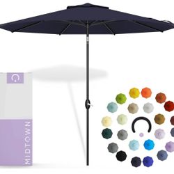 Brand New In The Box- Midtown Umbrellas 10-Year-No-Fade - 9 Ft - UV Proof Navy Blue Polyester Fabric - Umbrella Outdoor Patio, Auto-Tilt Aluminum Fram