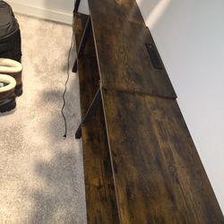 Rustic Wood Console Table with Built-in Power Outlet - 2-Tier Storage Shelves, Industrial Style"
