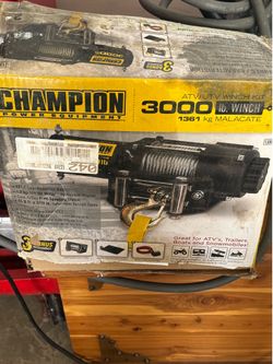 Champion Power Equipment 3000-lb. ATV/UTV Winch Kit, model 13004, designed for pulling vehicles like ATVs, trailers, and boats