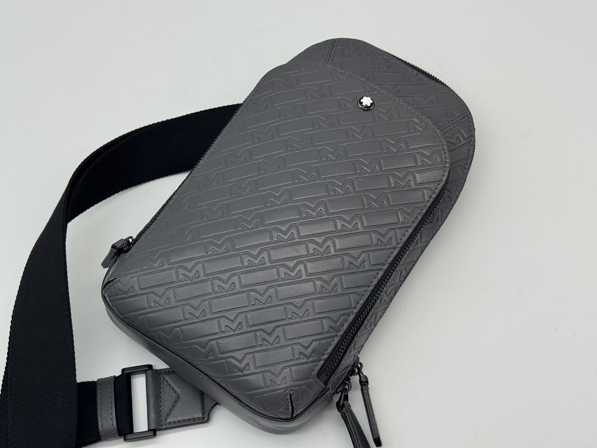 MONTBLANC M_GRAM GRAY LEATHER SLING BAG BACKPACK 100% GENUINE ~$1485
