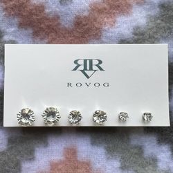 New 3 Pairs Sparkling Crystal Zirconia Stainless Steel Silver Claw Stud Earrings