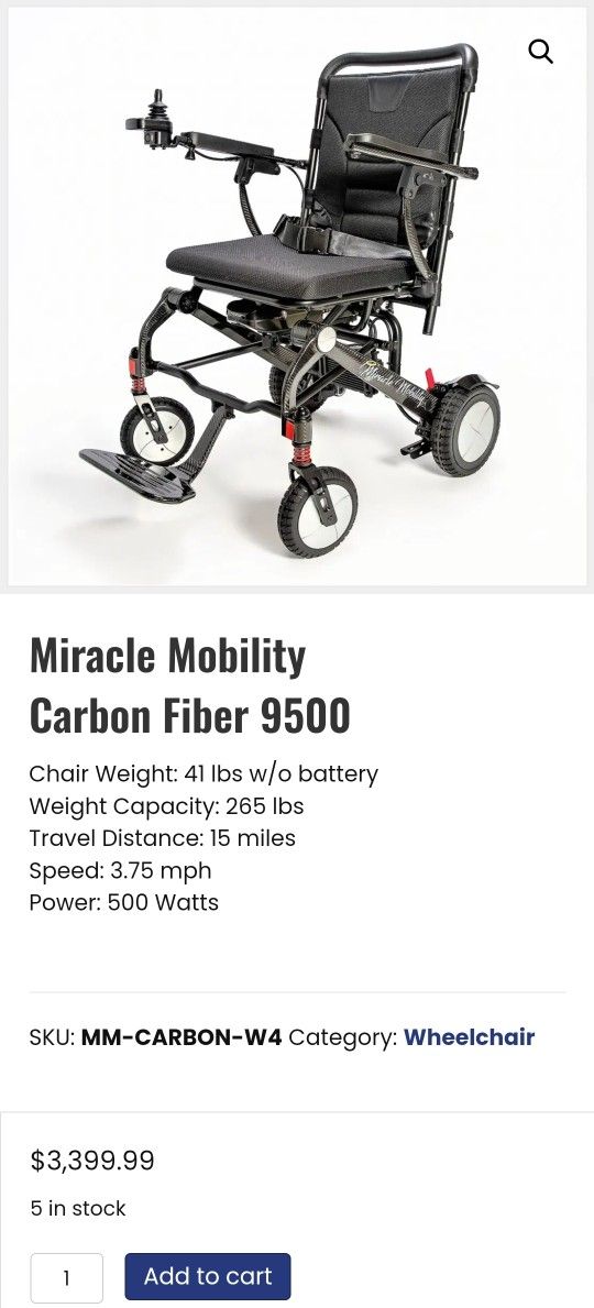 Miracle mobility carbon fiber folding electric wheelchair $2,500