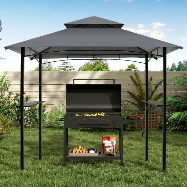 🔥Brand new in Box 🔥5x8 Grill Gazebo with LED Lights, Double-Vented Roof, UV Protection - Perfect for Outdoor BBQ & Patio, (Gray)  💰69$