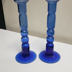 Pair of MCM Scandavian cobalt glass bud vases