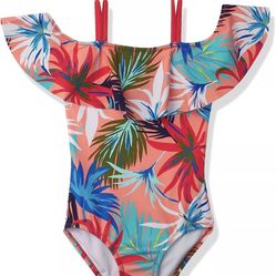 Kanu Surf Girls' Peggy UPF 50+ Beach Sport Off Shoulder One Piece Swimsuit (6X)