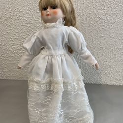 Beautiful Vintage Wind Up Musical Porcelain Face Doll , 15” Tall 