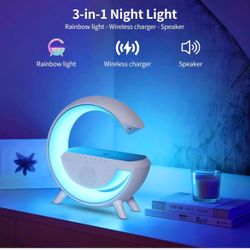 10W Multifunctional Wireless Charger with Desk Lamp, LED Night Light with Bluetooth Speaker, Phone Charger with Room Ambient Light  FM radio 