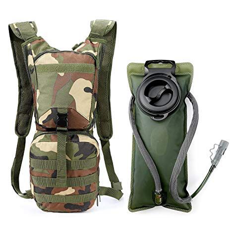 •Camo Doubmall Tactical Hydration Water Pack Hydration Backpack with 3L Water Bladder for Hunting Climbing Running and Hiking