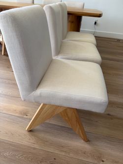 Set of 8 Mid Century Modern Farmhouse Dining Chairs Upholstered Armless Linen Beige