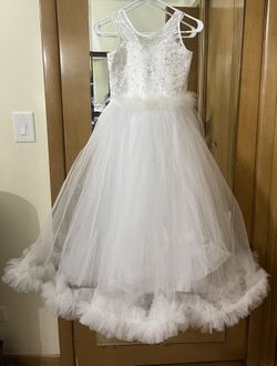 Girl’s Winter Performance Dress White Long Beautiful Elegant New Year Holliday Свято Зима