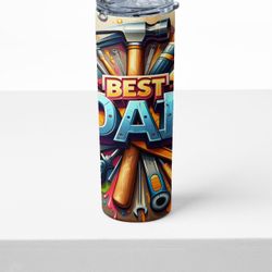 Best Dad Stainless Steel Tumbler, 20 oz Custom Tool Design, Double-wall Insulated Travel Cup with Lid