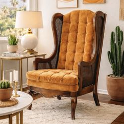 Vintage 1960s Cane Wingback Armchair