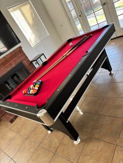 6 ft Pool Table with Table Tennis Top - Black and Red, Space-Saving, Elegant Design mint condition  2 in 1  must sell