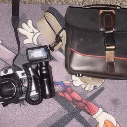 Vintage Matsui 50 mm Camera With Flash & Carry Strap Case