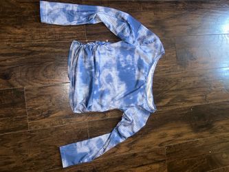 Off the shoulder sky blue shirt