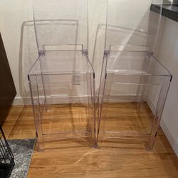 Pair of Clear Acrylic Bar Stool Chairs 