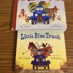 Two Little Blue Truck Baby Board Books- The Christmas Book Has Lights In It! 