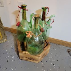 Vintage Large Hand Blown Green Glass Italian Wine Decanter with Ice Chamber