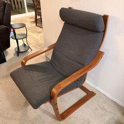 Ikea Poang Chair (Charcoal Cushion, Brown Legs)