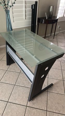 Glass Top Office Desk with Metal Frame
