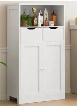 NEW IN BOX, Bathroom Storage Cabinet, Wooden Floor Storage Organizer with 2 Drawers and Adjustable S