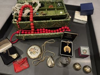 Vintage Jewelry Box And Jewelry