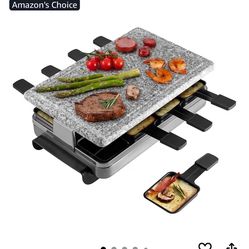 Raclette Party Grill with Granite Stone Non-Stick Grill Plate/Crepe To
