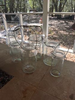 Mason Jar lanterns with Wire Handles – Set of 6