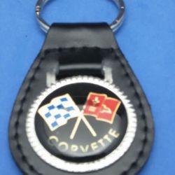 CHEVY CORVETTE FLAGS LEATHER KEYCHAIN KEY CHAIN RING FOB #012