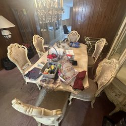 Antique Kitchen Table Chairs And China Cabinet