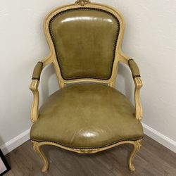 Vintage French Green Leather Louis XVI Chair