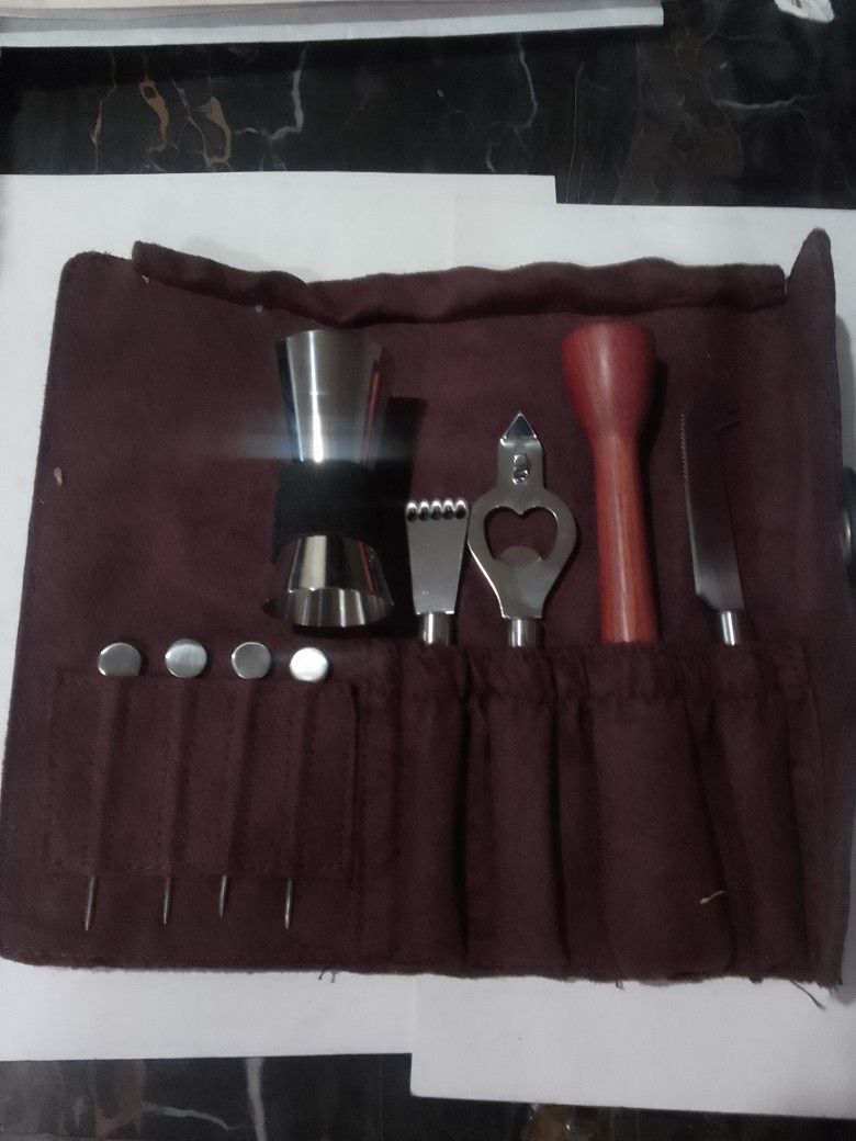 Bar Tool Set w/ Leather Sleeve